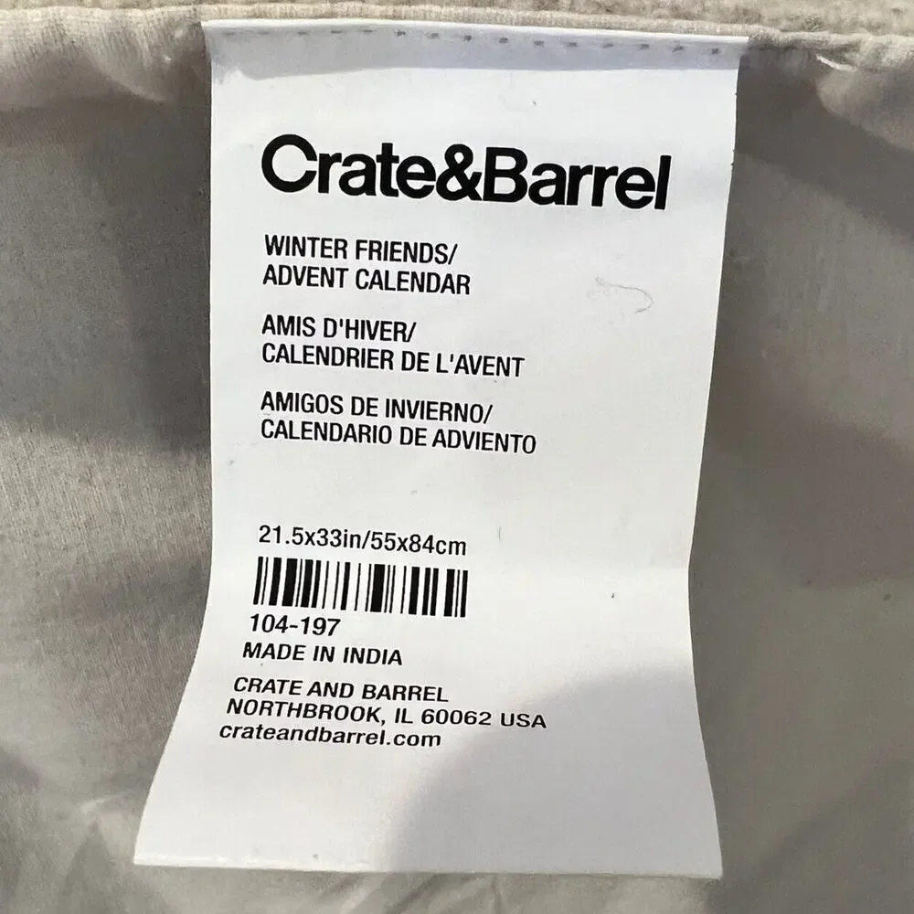 Crate & Barrel 2022 Wool Christmas Advent Calendar Polar Bear Fox Reindeer 33”x2